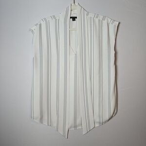 Ann Taylor White Blouse with Black Stripes